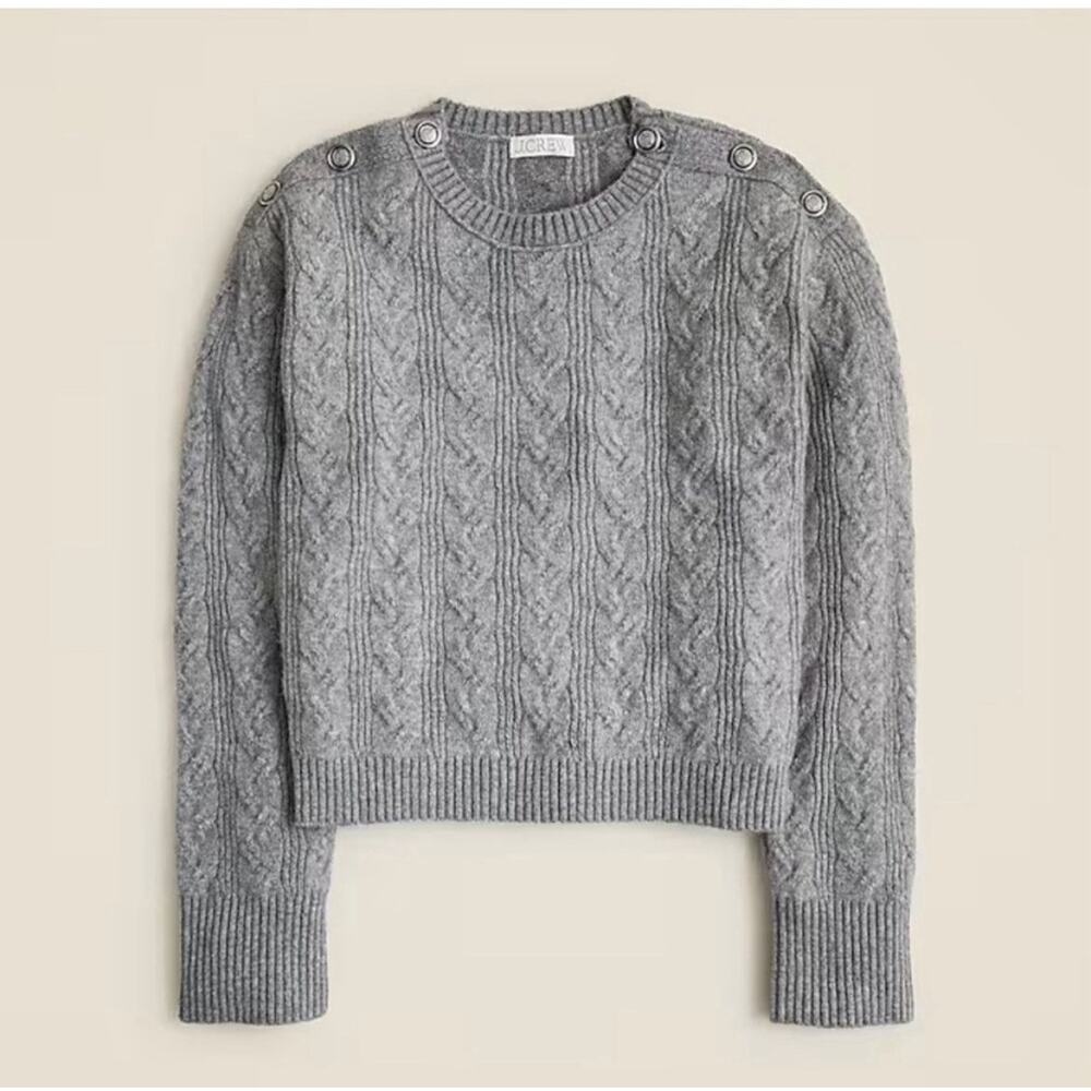 J. Crew Cable Knit Sweater Medium Light Gray Buttons Supersoft Yarn